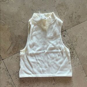 Priceless Sleeveless White Ribbed Mock Neck Top